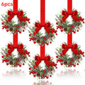 Farmhouse Mini Christmas Cabinet Wreaths, Set of 6 with Ribbon Tie-Ons